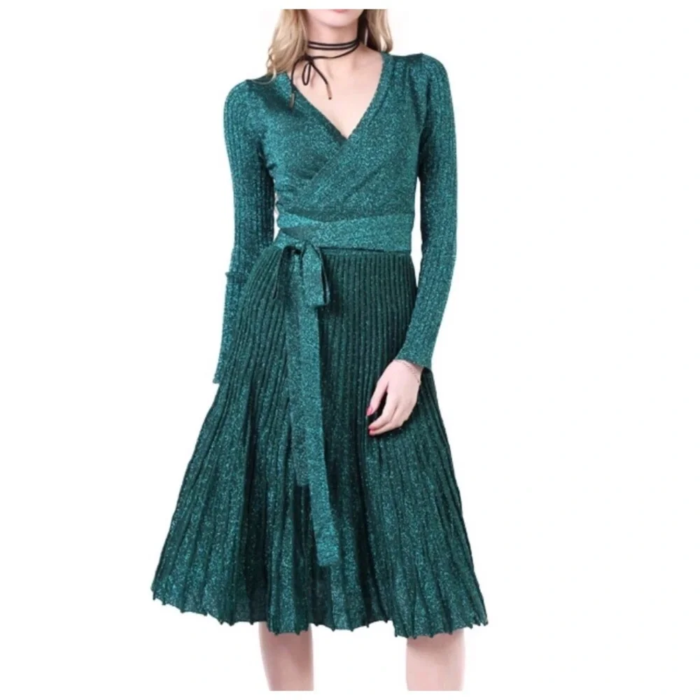 Metallic Stretch Wrap Dress The Ceri - Picture 4 of 9